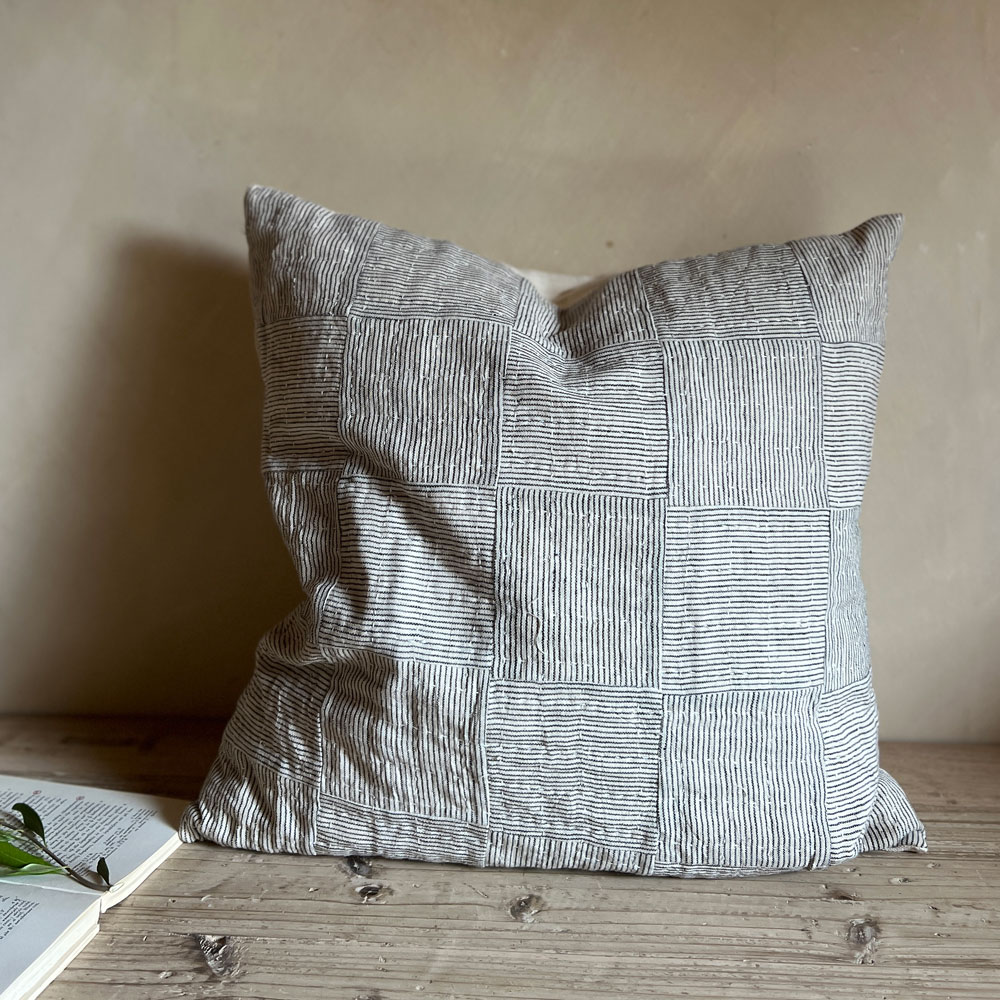 Indigo Stripe patchwork cushion
