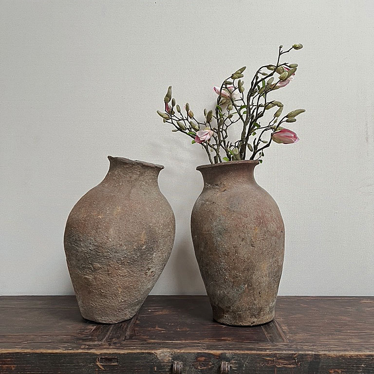 Pair of asymetric antique urns Emilia