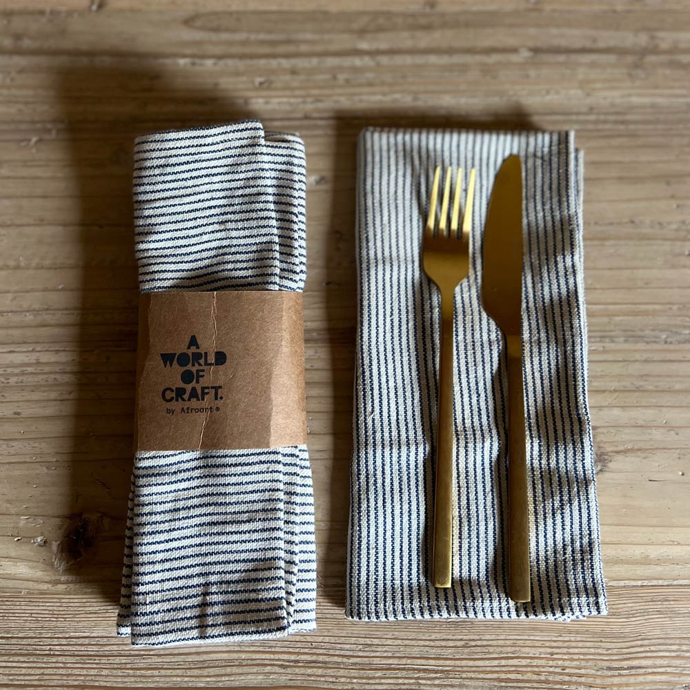 Indigo and Cream Tickingstripe Napkins | Pair