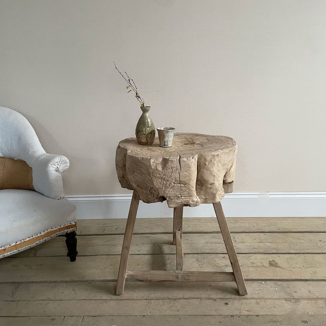 Tall tree stump elm side table | Liliana
