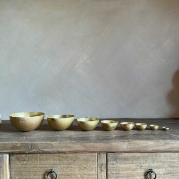 Set of eight gold metal bowls