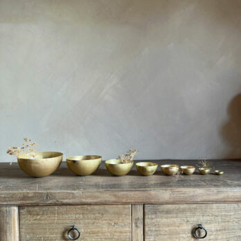 Set of eight gold metal bowls