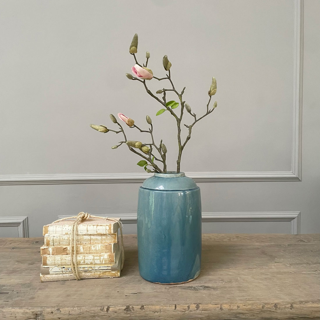 Artisan crackle vase blue