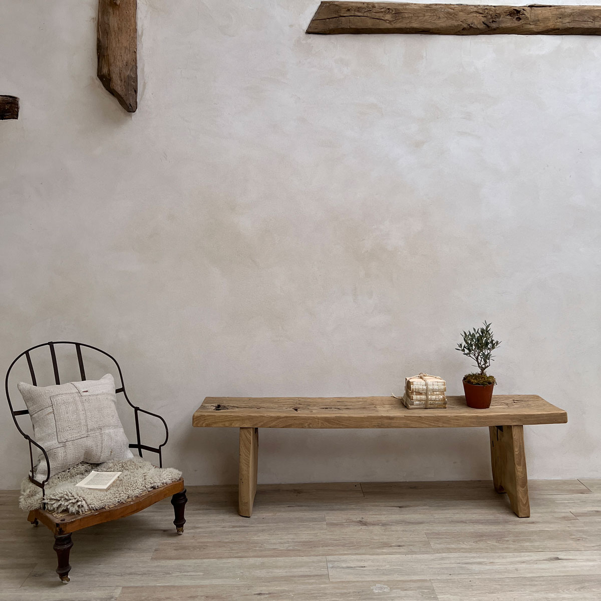 Antique Elm Wooden Bench Enid