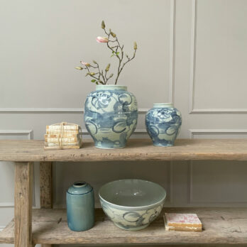 floral hand painted vase blue