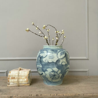 Large floral hand painted vase blue