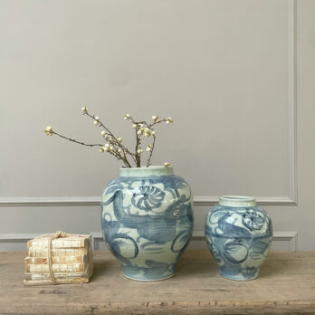 floral hand painted vase blue