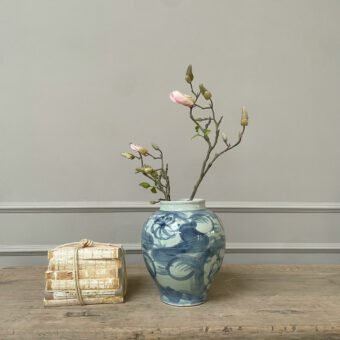 Small floral hand painted vase blue