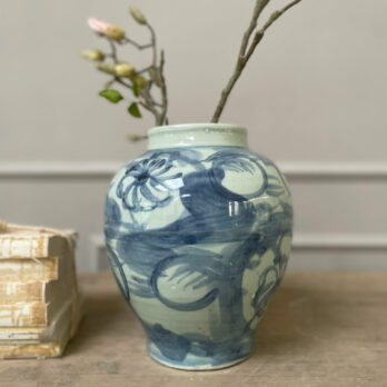 Small floral hand painted vase blue