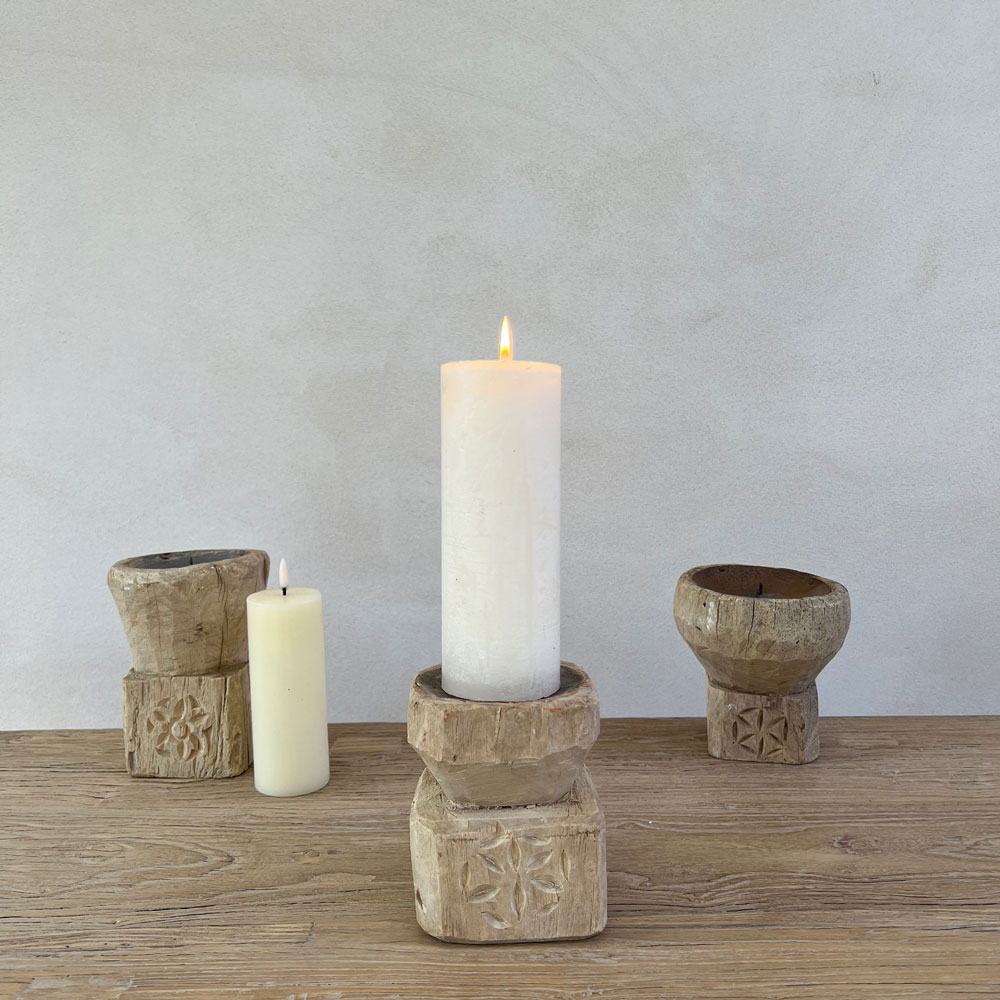 Antique Wooden Nepali Candleholder